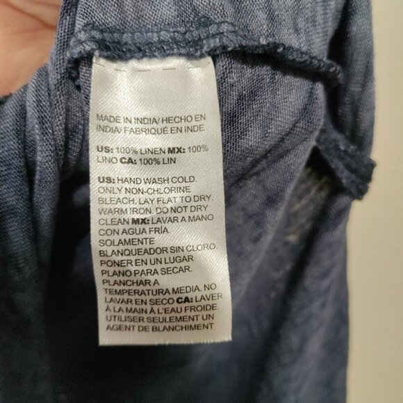 Chico's‎ Dark Blue Linen V Neck Long Sleeve Burnout Shirt Size Medium - Picture 4 of 7